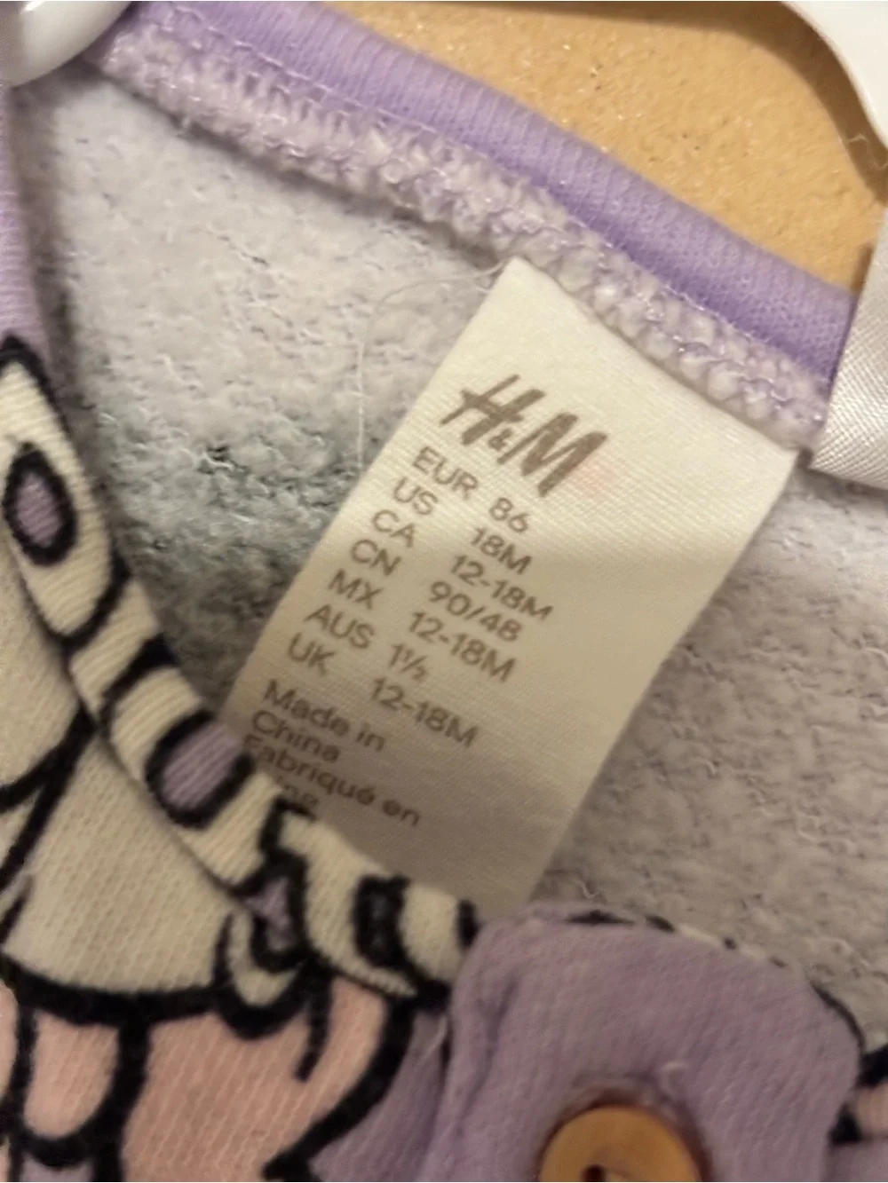 H&M Lavender Disney Character One-Piece Bodysuit